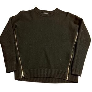 J.Crew 100% Wool Sweater Size Small Side Zippers Warm Knit Casual Thick Black